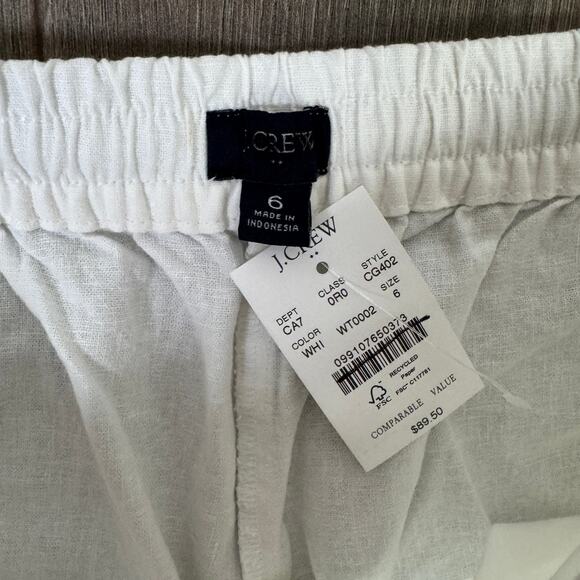 J.Crew Linen Blend Slim Wide Leg Drawstring Pants Sz 6 White Pull On Relaxed Fit - Picture 5 of 8